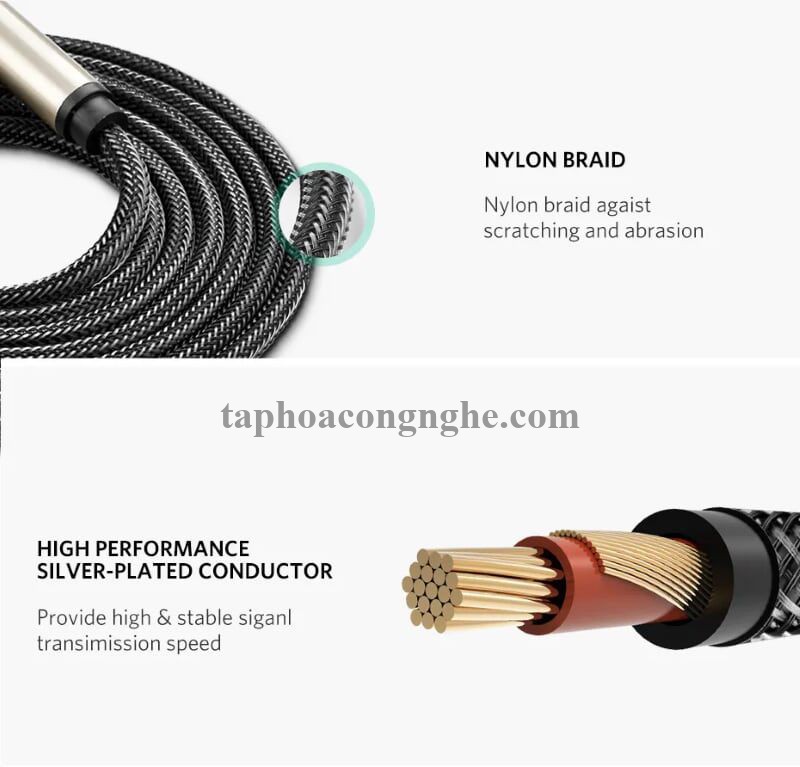 Ugreen 40801 0.5M màu Đen Cáp âm thanh 3.5mm sang 6.5mm cao cấp AV127 30040801